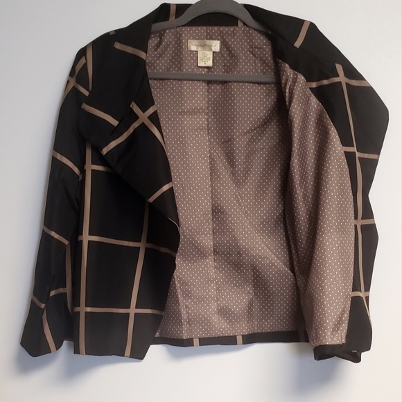 Vintage 100% Silk Black and Gold Big Check Cropped Blazer Jacket Size 14 - Picture 6 of 7